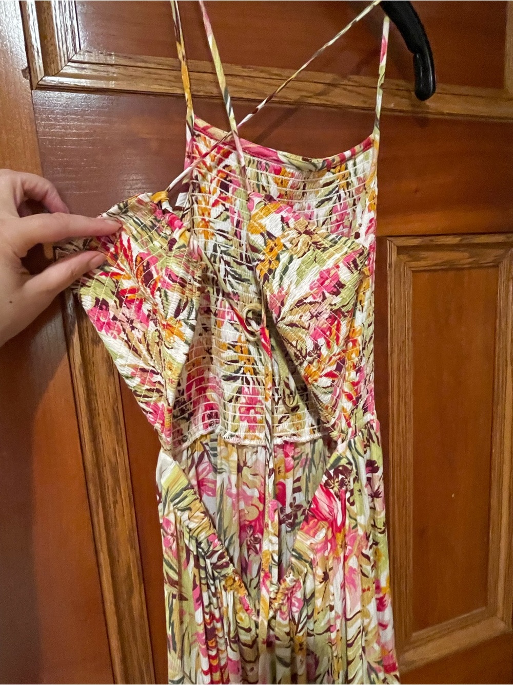 Rip Curl Copacabana Halter Midi Sundress Smocked Tropical Beach Open Back M EUC - Picture 7 of 15